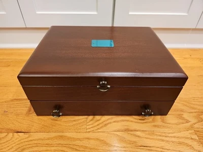 Vintage Reed & Barton Silversmiths Wooden Wood Silverware Chest Box w/ Drawer  - Image 1 of 4