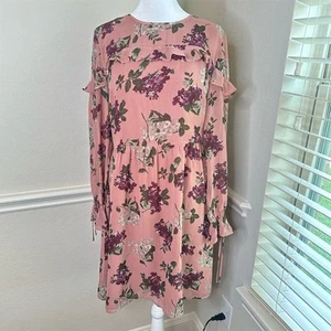 Ann Taylor LOFT Pink Floral Tie Cuff Ruffle Trim Dress Size 4 Spring Summer - Picture 1 of 13