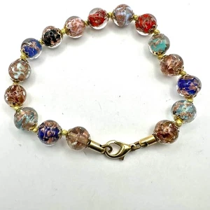 Pulsera de cuentas de cristal de Murano multicolor dorado azul rojo transparente crema rojo verde informal - Imagen 1 de 9