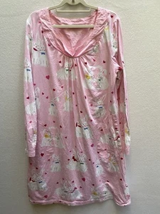 Nick & Nora Pink Bunny Rabbit & Hearts Long Sleeve Nightgown Pockets XL - Picture 1 of 4