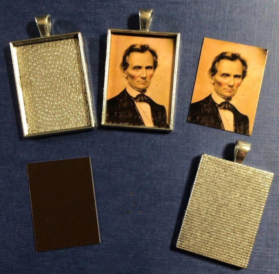 Abraham Lincoln 25 mm X 35 mm tamaño gema tipo tinte en cabujón de plata antigua - Imagen 1 de 1