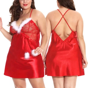 Sexy Plus Size Satin Lingerie for Christmas Costume Lace Babydoll Sets Sleepwear - Picture 1 of 10