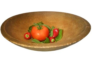 EARLY-MID 19TH C AMERICAN ANTIQUE PRMTV 13" HND TURNED/HND FNSHD WDN DOUGH BOWL - Bild 1 von 12