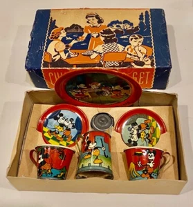 Mickey Mouse Helpmates Ohio Art Litho Tin Tea Set Complete In Original Box 1938 - Picture 1 of 4