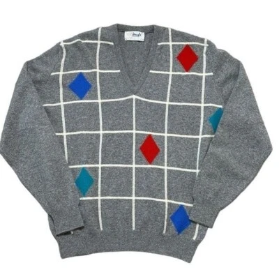 Suéter de lana de cordero Pringle of Scotland vintage con rejilla de diamante para hombre talla 42 Foto 1 de 4