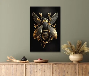 Gold Bee Standing Out Boldly on A Black 40x60cm Canvas or Metal Print Wall Art - Bild 1 von 4