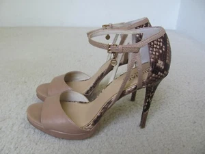 Michael Kors Women's Brown & Snakeskin Pattern Leather Sandals W/ Heels Size 8 - Picture 1 of 10