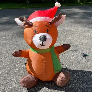 Lighted Christmas Gemmy Airblown Inflatable Reindeer Santa Hat 3.5 Feet - Picture 1 of 8