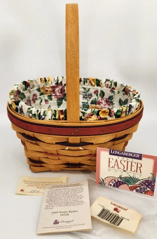 Longaberger 1995 Stained Easter Basket+Protector+Liner+Cards SOLD FEB 95 ONLY Cover