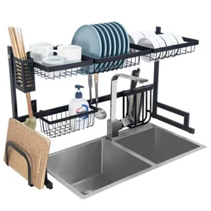 Over The Sink Dish Drying Rack Adjustable Stainless Steel Kitchen Dish Drainer  - Picture 1 of 22