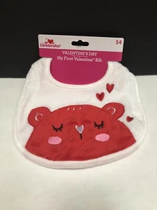 My First Valentine's Day Embroidered 100% Polyester Bear White Baby Bib New - Picture 1 of 5