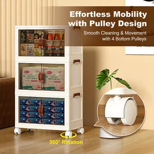 3 Stackable Foldable Storage Organizer Folding Closet Bins with Lid and Wheels - Picture 1 of 12