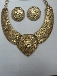 Jose Maria Barrera für Avon fallende Blätter durchbohrt Gold Latz Halskette & Ohrringe - Bild 1 von 13