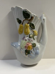 Vintage Wandtasche Schwan und Blumen mit Goldrand - Bild 1 von 5