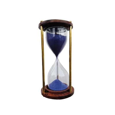 Temporizador de arena de 5 minutos marco de madera natural arena azul elegante reloj de arena para decoración del hogar Foto 1 de 4