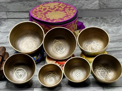 Natural Khasa Singing Bowl Set of 7-Tibetan Healing Bowl  Set-7 Chakras Bowl Set - Image 1 of 4