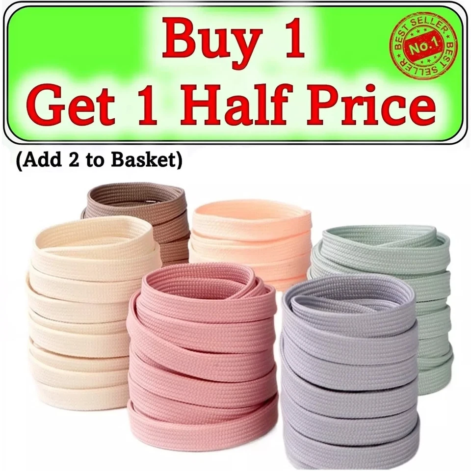 Flat Shoe Laces Boots Trainers Skate Football Coloured Shoelaces Adult Kids - Image 1 of 1
