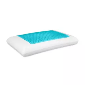 Comfort Revolution Bed Pillow Queen Gel Memory Foam Cooling Rectangle White/Blue - Picture 1 of 6