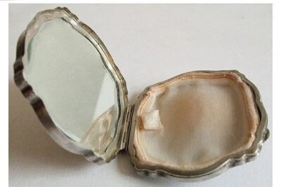 Miroir POUDRIER ancien boite  argent massif silver powder box - Photo 1/2
