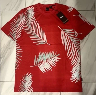 Boss Hugo Boss Men's Palm T-Shirt Red Green $118 New - Image 1 of 3