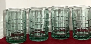 Vtg Anchor Hocking Juice Glass 6oz Tartan Plaid Green Set Of 4 - Picture 1 of 4