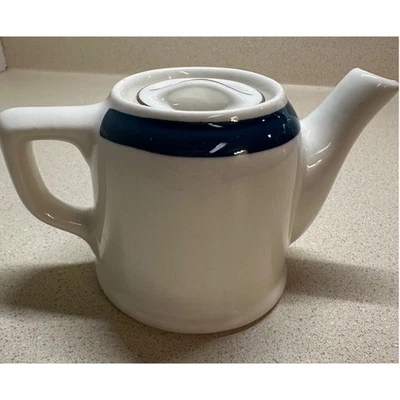 Tetera vintage iroquesa China siracusa NY crema azul rayas cerámica borde dorado Foto 1 de 4