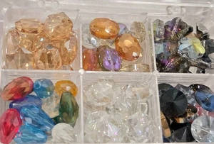 Faceted Crystal Glass Beads Loose Bead Lot Jewelry Making Czech style + Storage - Picture 1 of 5