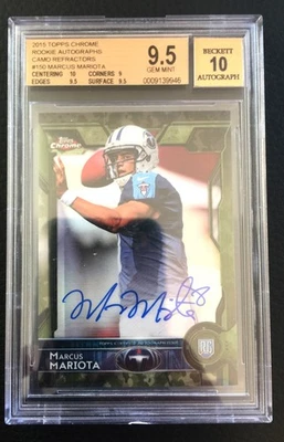 #/99 Marcus Mariota BGS 9.5 GEM 2015 Topps Chrome Camo Refractors Auto RC #150 - Image 1 of 2