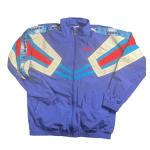 Vintage Diadora Windbreaker Jacket XL Full Zip Track Retro 90s Rare blue ski red - Picture 1 of 10