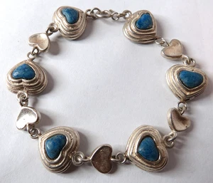 VINTAGE LADIES 925 STERLING SILVER HEART LAPIS BLUE STONES BRACELET 33 grams' - Picture 1 of 3