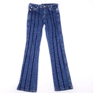 Pantalones de mezclilla Boom Boom Jeans azules acampanados corte boot Y2K retro panel a rayas festival - Imagen 1 de 11