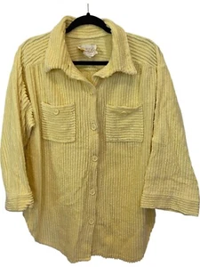 Leisure Life Shirt Jacket Shacket Womens Large Yellow Corduroy Terrycloth Vtg - Picture 1 of 8