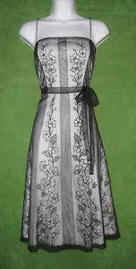 Adrianna Papell weiß schwarz bestickt Mesh Fit Flare Social Kleid 6P $ 199 - Bild 1 von 7