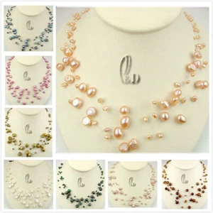 AU STOCK CHIC MULTI-STRAND COLOURFUL GENUINE FRESHWATER PEARLS NECKLACE N021 - Picture 1 of 21