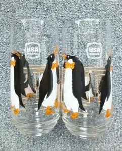 2 RARE VTG USA GASOLINE Station Tuxedo Martini PENGUIN DRINKING GLASSES 5.75" h - Picture 1 of 12