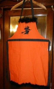 Halloween schwarz bestickt Hexe & Marabu Borte orange Baumwolle Latz Schürze, Neu mit Etikett - Bild 1 von 4