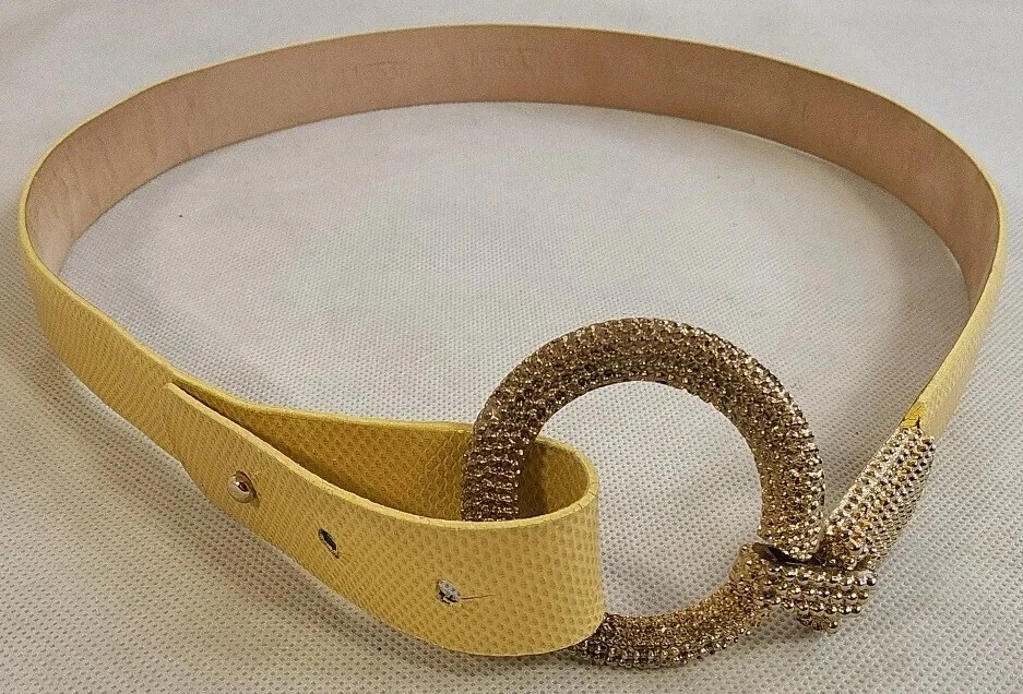 Cinturón Carlisle Vintage Para Mujer Amarillo Cuero Genuino Talla Pequeña Años 90 Temático Foto 1 de 4