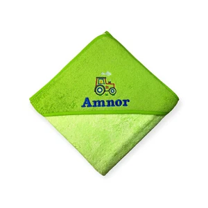 Kapuzenhandtuch mit Traktor und Name bestickt, schönes Geschenk zur Geburt - Bild 1 von 35