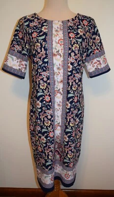 New Womens R & K Sz 10 Dress Short Sleeve Blue Floral Paisley Shift - Image 1 of 3