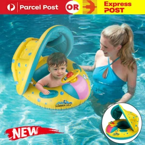 Baby Float Boat Seat with Shade Canopy Kids Inflatable Swimming Pool Ring Aid AU - Picture 1 of 12