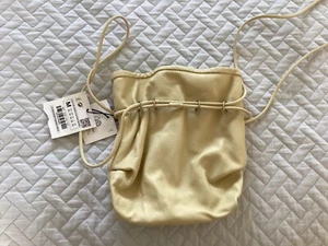 ZARA VANILLA real LEATHER POUCH / SMALL BUCKET / DRAWSTRING BAG SUMMER* - Picture 1 of 14