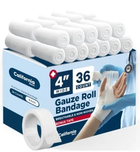 First Aid, Gauze Bandage Rolls with Tape 96 Pcs 4 Inch x 4 Yards - Picture 1 of 11