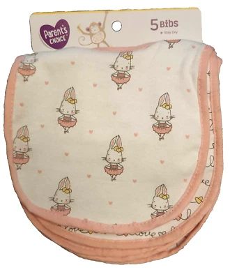 5 Pack Parent's Choice Infant Toddler Bibs Girls Pink & White - Image 1 of 4