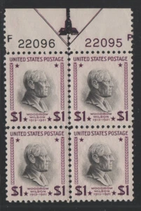US Sc 832 $1 Wilson MNH Center Line Top Plate Block of 4 VF - Picture 1 of 2