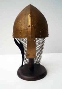 Medival Viking Nasal Norman Chain Mail Helmet With Display Wooden Stand Wearable - Picture 1 of 5