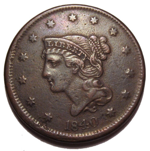 1840 Braided Hair Highgrade Large Cent Penny Old Us Coins