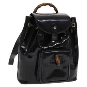 GUCCI Bamboo Backpack Enamel Black Gold Auth bs23155 - Picture 1 of 24
