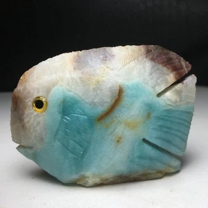 Esemplare minerale in cristallo naturale. Pietra amazzonica. PESCE INTAGLIATO A MANO.Statua.CC - Foto 1 di 8