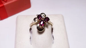 Estate .72ctw Natural Oval Rubellite & Diam polished pedal 14Kt Y/Gold Ring23325 - Picture 1 of 6