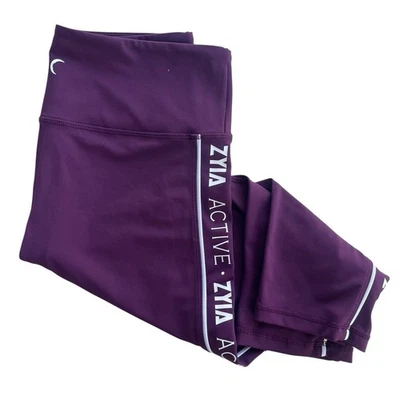 Legging ZYIA Active para mujer 8-10 con logotipo de ciruela a rayas ligero y apretado tiro alto corto 17" Foto 1 de 4